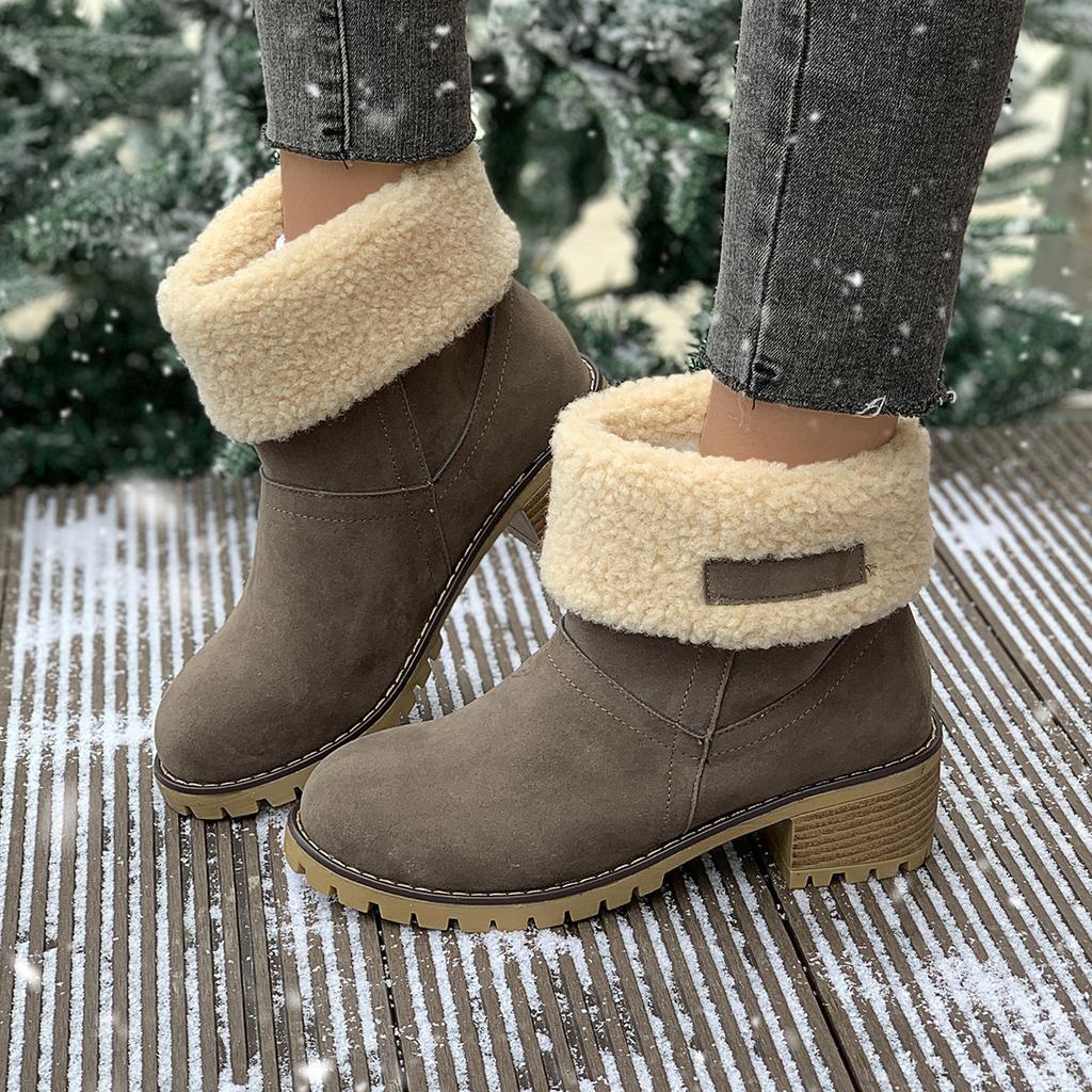 Large size 2024 winter medium boots two wear round head suede thick heel large cotton snow boots women's Martin boots