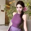 Summer Korean Solid Color Halter Neck Sleeveless Slim Twist Knit Vest For Women