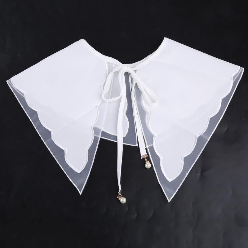 Women Girls Vintage Lolita False Fake Collar Shawl Sweet Ruffles Lace-Up Bow Decorative Necklace Choker Short Poncho