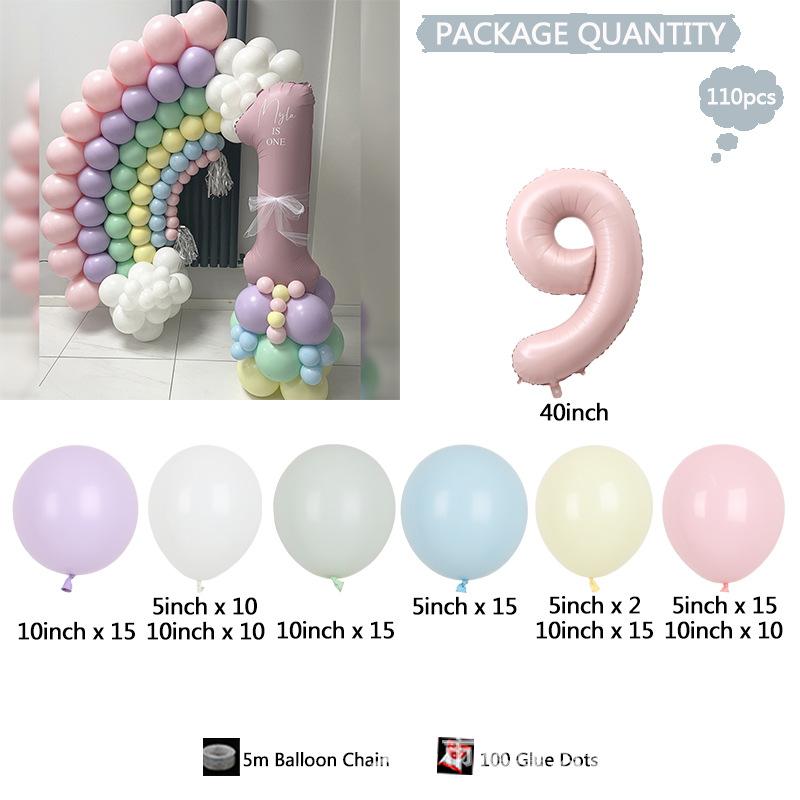 

110 Pcs Rainbow Balloon Garland Arch Macaron Balloon with 40inch Pink 0-9 Foil Globos Kids Baby Shower Birthday Party Background Number&40inch