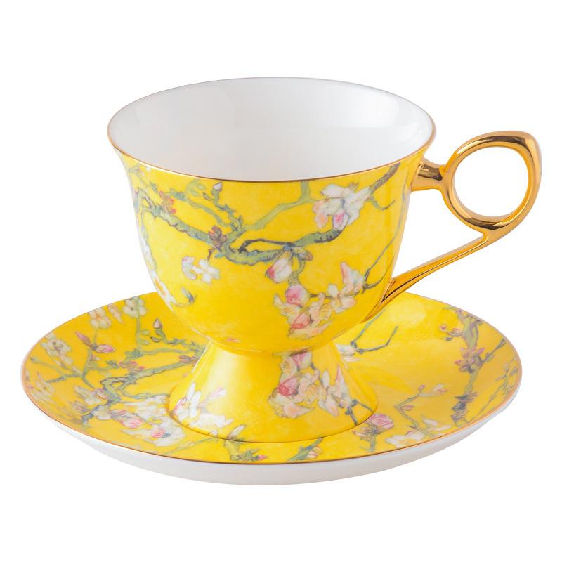 Meidao Apricot Flower High-Footed Coffee Cup High-Value British Afternoon Tea Tea Set High-End Exquisite Bone China Cup