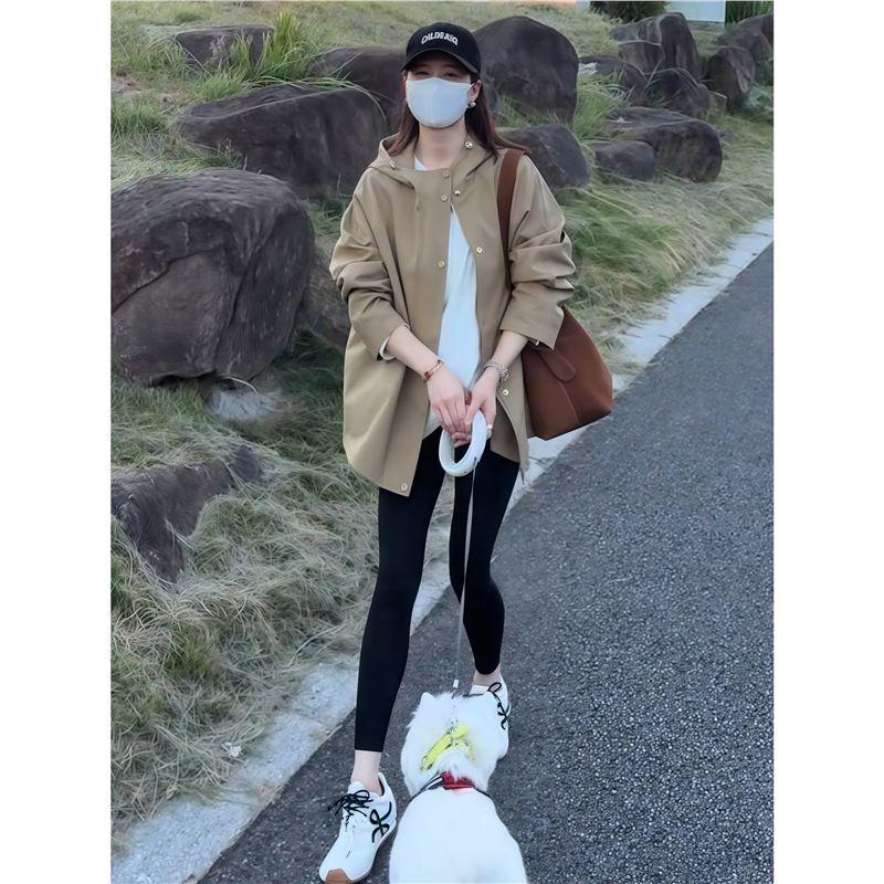 

Women s Hooded Mid-Length Windbreaker: 2025 Autumn New Korean Style, High-End, Loose Fit, Casual Coat M (45-57.5 kg)