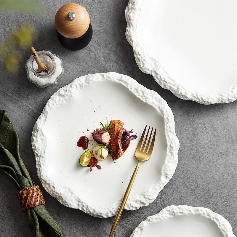Kreatywny Biały Porcelanowy Talerz Hotel Restauracja Naczynia Kamienna Faktura Unikalna Ceramiczna Celebryta Internetu Zastawa Stołowa Poszycie