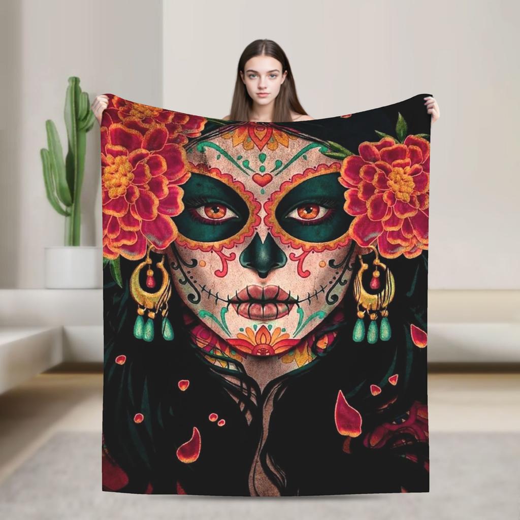 Floral Skull Vintage Blankets Day of the Dead Wool Awesome Soft Throw Blankets for Home All Season