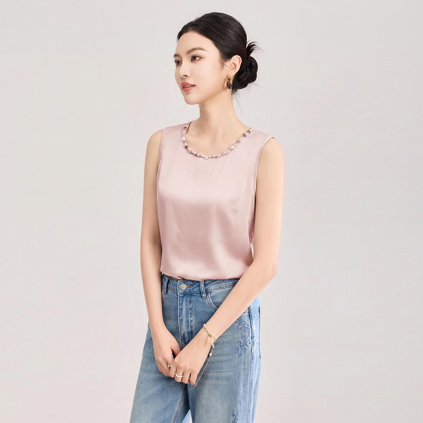 Nanyou Women s Sleeveless Satin Lace Camisole - High-Quality Summer Top, Versatile Inner/Outer Layer Large розовый