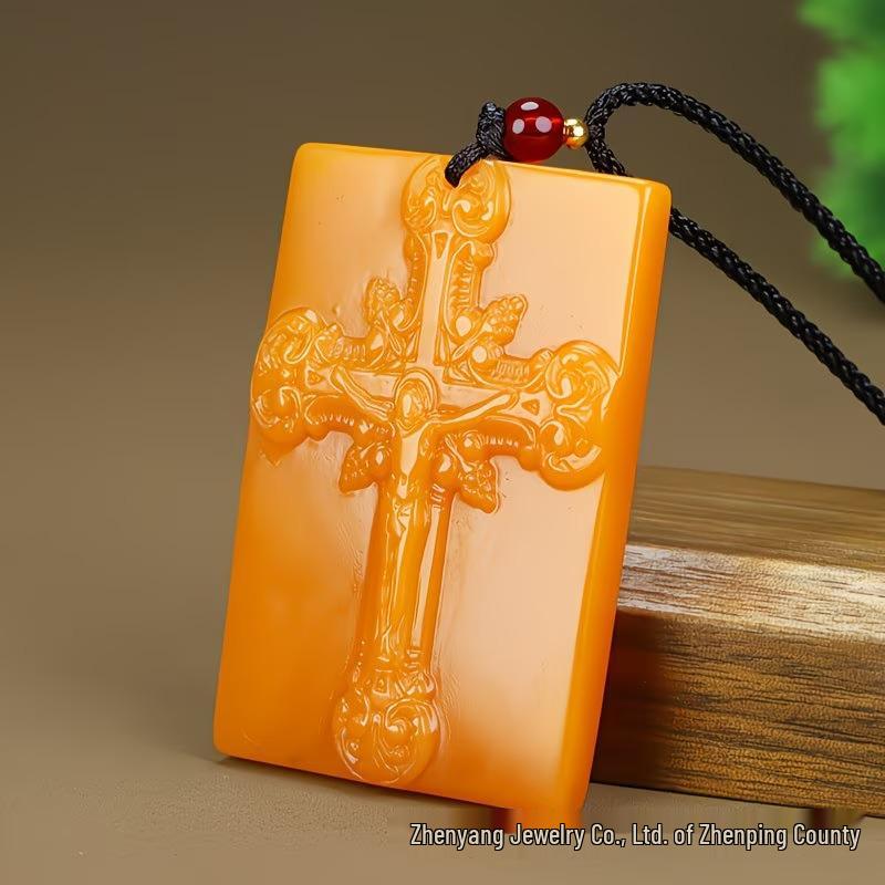 Unisex Natural Yellow Dragon Jade Pendant Necklace with Fine Jade Texture жёлтый