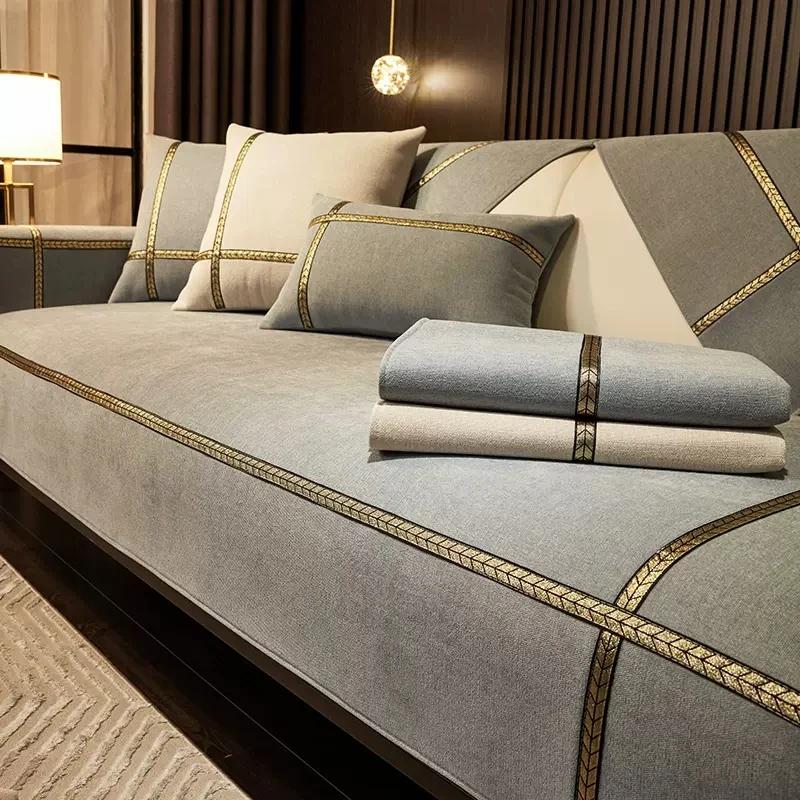 Potah na pohovku žinylkový Zlatá pšeničná řada Protiskluzový potah Šedá barva Hotelová restaurace Potah na pohovku s Phnom Lem Home