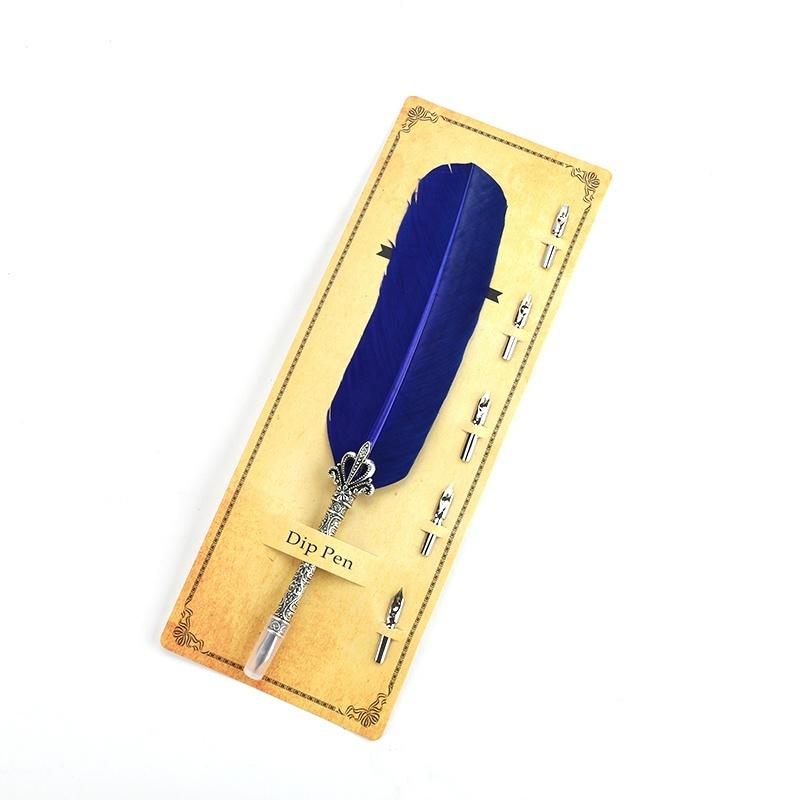 1Pc New Feather Quill Dip Pen Set with 5 Replaceable Nibs Antique Style Fountain Pen for Calligraphy Wedding Gift