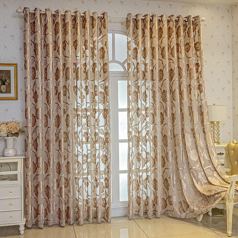 1pc Luxurious Golden Jacquard Window Sheer Curtain for Living Room, Bedroom, Balcony - Elegant Home Decor Window Treatment