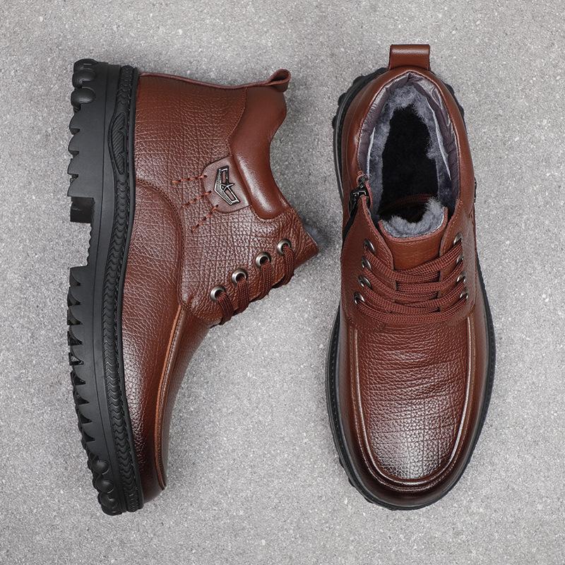 Kotníkové boty z pravé kůže zima Zima Pánské boty Módní pracovní bavlna Boty Udržujte teplo Sněhule Silná podrážka Neklouzavá Pánská obuv