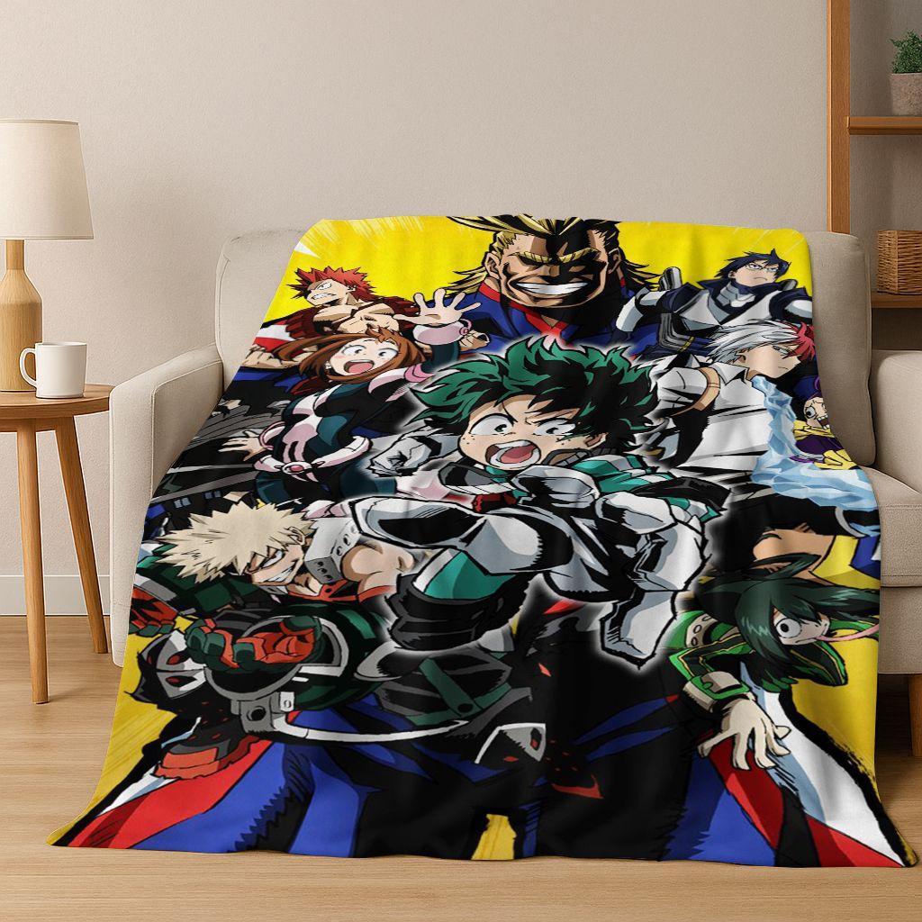 Anime My Hero Academia Deku Katsuki Cartoon Flannel Blanket,Cozy Soft Throw Blanket for Home Bedroom Bed Sofa Picnic Cover Kids