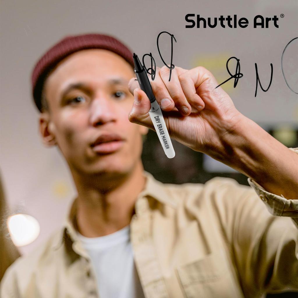 Shuttle Art Whiteboard Black Erasable Marker Extra Fine Large for School Black Markers Markers, 15-Pack, 0.7mm Ink, Pens, Tip, Capacity, Whiteboards,