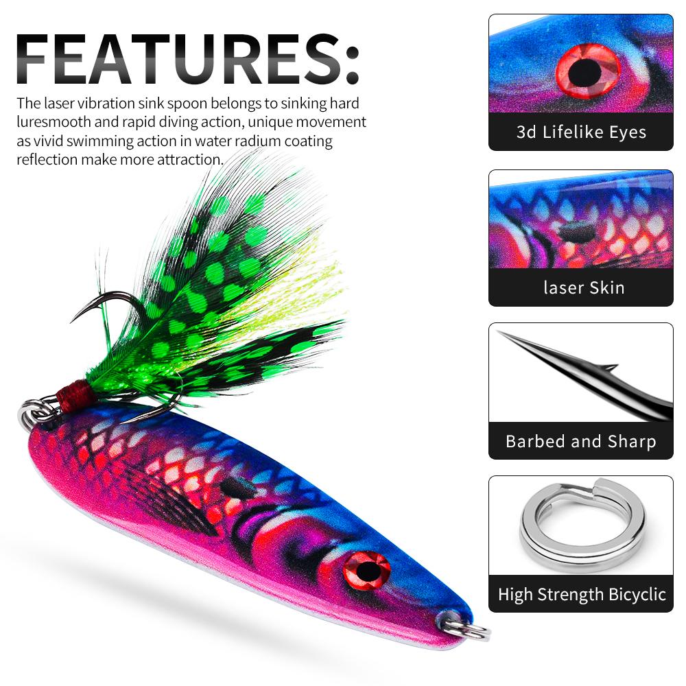 PROBEROS 1/5PCS Fish Scale Pattern Metal Spoon Fishing Lure, 19G/7.2CM | Sea Fishing Artificial Bait, Trolling and Jigging Iron
