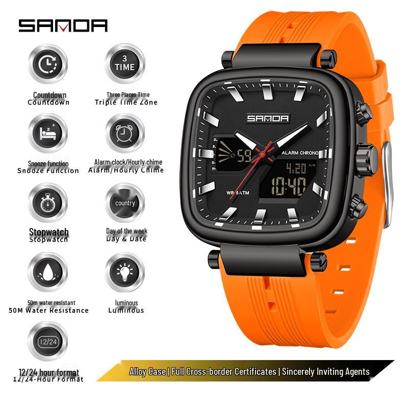 SANDA Men's Multifunctional Waterproof Stopwatch Countdown Watch