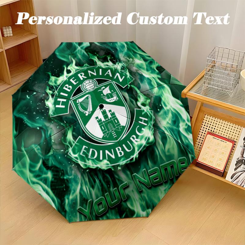 8 Rib Auto Folding Umbrella Hibernian FC Print Custom Name Text Portable Rain Gear