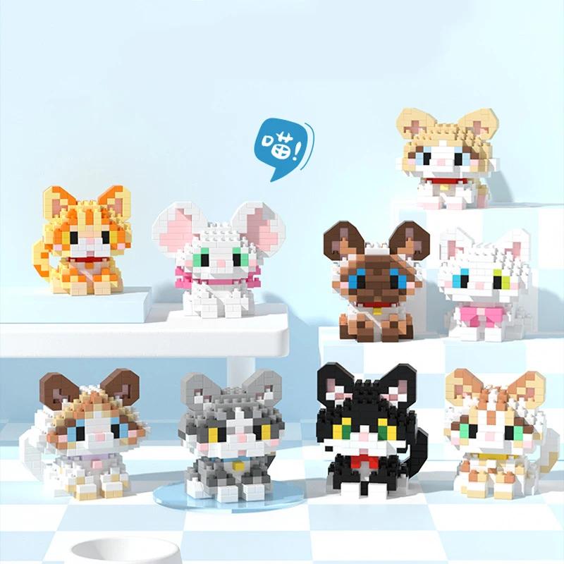 Tier Mikro Bausteine Sets Ozelot Ragdoll Katze Hund 3D Modell Husky Collie Mini Figur Baustein Spielzeug Schnauzer Für Kinder Geschenk