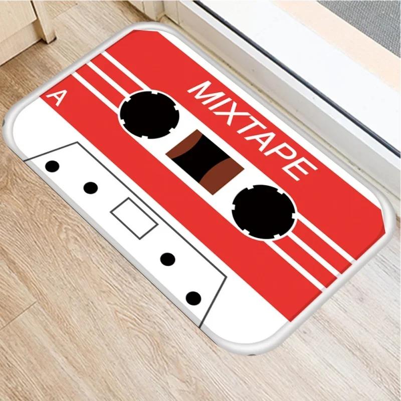 Retro Mixtape Cassette Tape Door Mat Non-slip Washable Floor Mat for Entryway Living Room Home Decor 80s Vintage Audio Mat