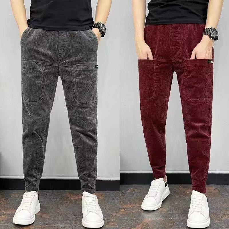 Celebrity-Style Corduroy Six-Pocket Men's Skinny Pants - Trendy Spring/Autumn Casual Nine-Point Fit