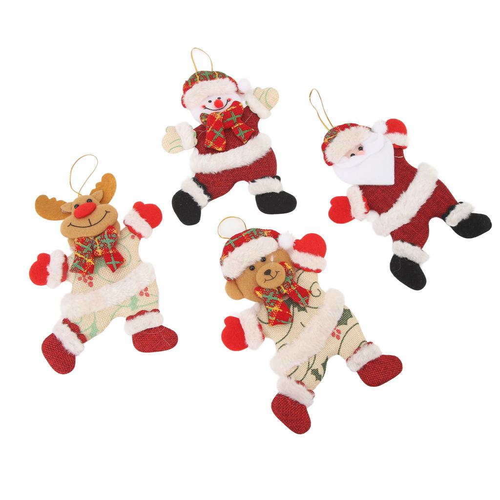 4PCS Adornos para Árbol de Navidad Tela de Algodón Colgante de Muñeca Linda Decoraciones Colgantes de Navidad para Niños