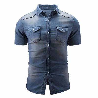 Men's Denim Solid Color Casual Short Sleeve Men's Shirt Loose Joker Shirt