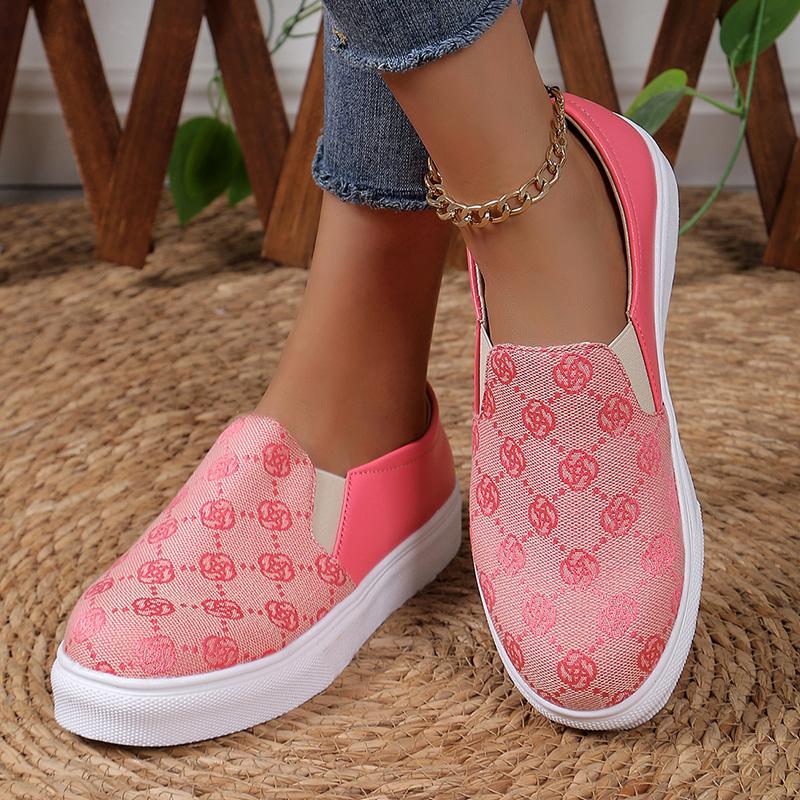 Fashion Embroidered Womens Casual Sneakers Soft Sole Comfortable Slip On Walking Shoes Woman Lightweight Non Slip Flat Footwear