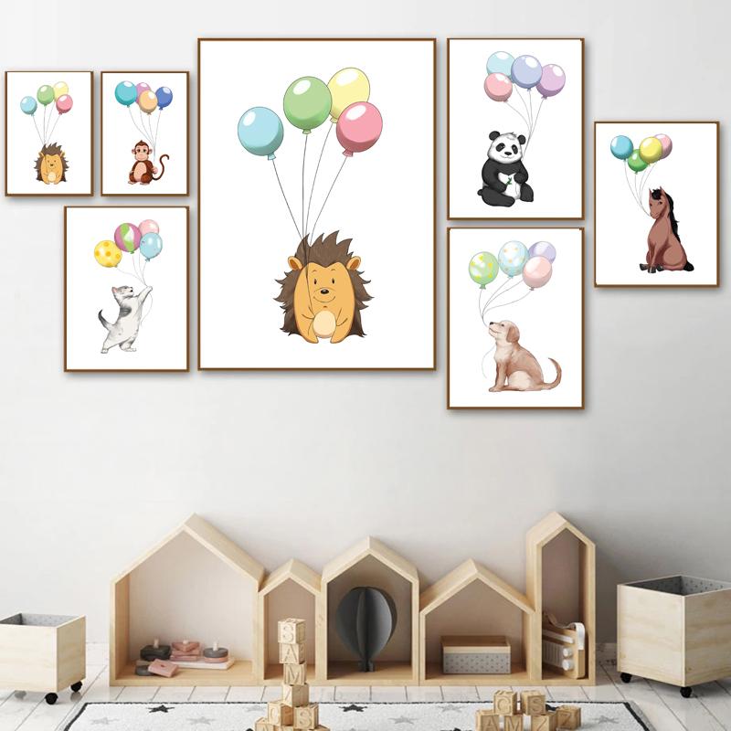 Roztomilé Zvíře Štěně Opice Kůň Balón Dětský Pokoj Nástěnné Umění Plátno Malba Plakáty a Tisky Nástěnné Obrázky Dětský Pokoj Dekor Bez Rámu