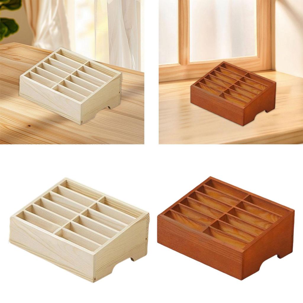 Compact Solid Wood Cell Phone Organizer Storage Box with 12 Compartments for Centralized Management