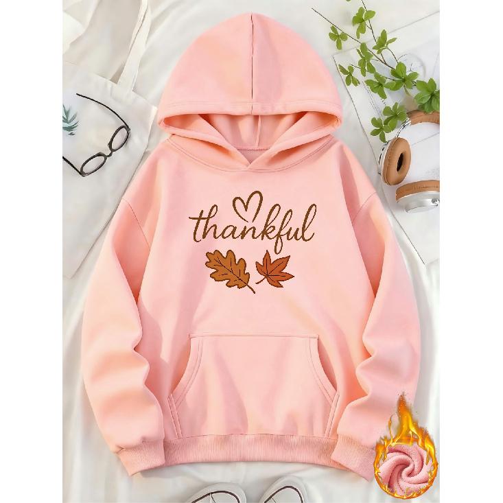 Women's Casual Maple Leaf Print Hoodie, Loose Pullover Sweatshirt for Daily Commute & Thanksgiving