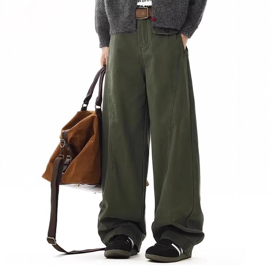 American retro scimitar casual pants men's spring and autumn trend three-dimensional cutting overalls loose deconstruction wide-leg pants