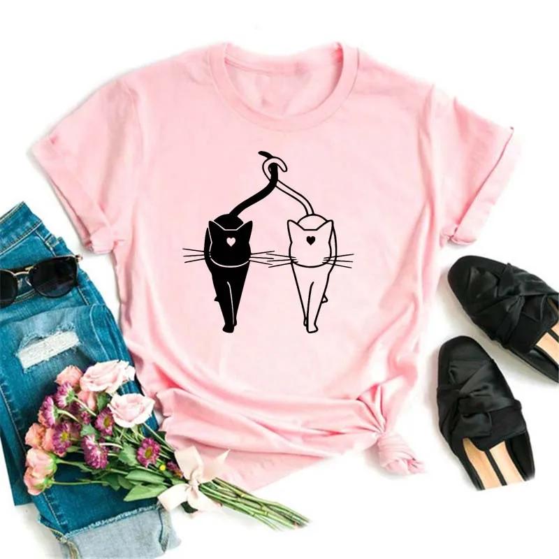 Maycaur Kawaii Cats Print Summer Cute Unisex Tshirt Funny Cartoon T Shirt Female Ullzang Tshirt 90s Fashion Korean Style Top Tee