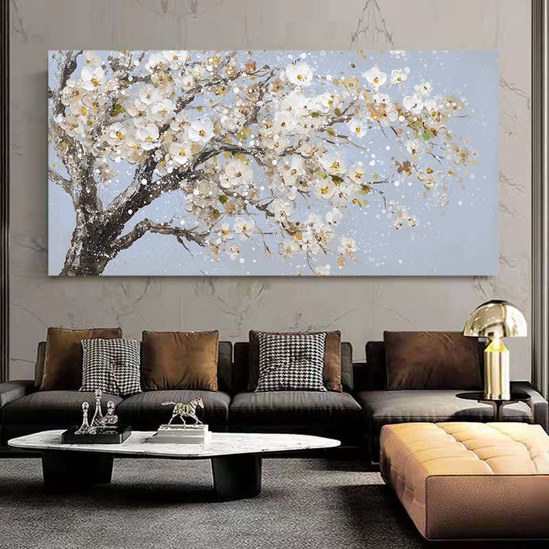 Abstract Blooming White Flowers Tree Painting Print On Canvas Still Life Frameless Artworks Wall Art Poster Living Room Bedroom