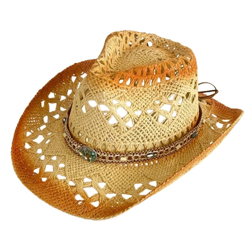 Western Straw Hat Handwoven Breathable Sun Hat Beach British Hat Elegant Wide Brimmed Straw Hat Panama Hat