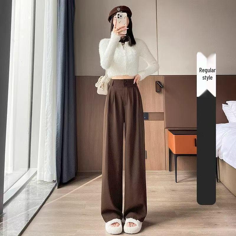 

2026 High-End Black Women s Petite Wide-Leg Drape Suit Pants for Spring/Summer 2XL (128-140 lbs)