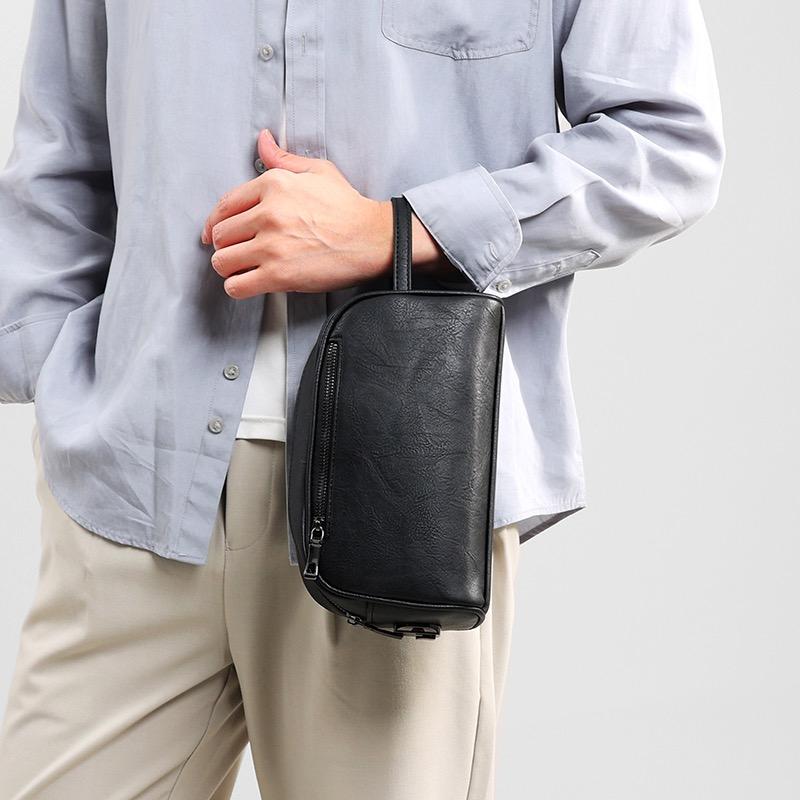 Herren Geldbörsen Retro PU-Leder Münzbörse Luxus Business Handtaschen Vintage Handgelenktasche Handy Taschen Einfarbige Aufbewahrungstaschen