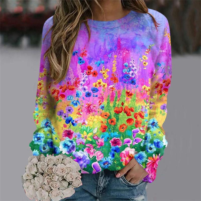 Felpe Floreali Nuove Stampa 3D Harajuku Per Donna Moda Streetwear Maglioni Ragazze Divertenti Fiori Grafica Abbigliamento Maglione