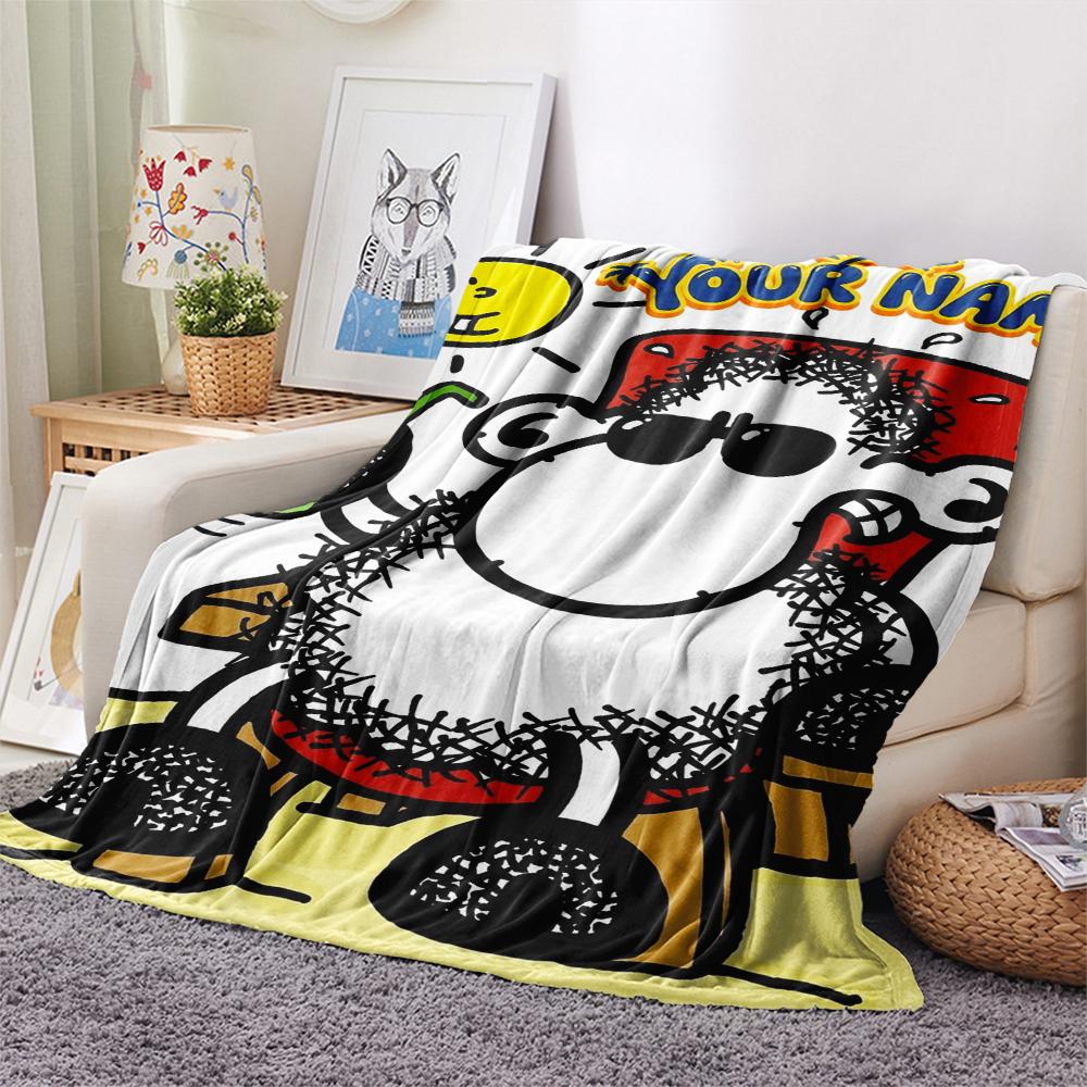 1PC Custom Name sheepworld Patterned Flannel Blanket Suitable For All Seasons for Home Decor Warmth and Comfort Gifts Holiday Present