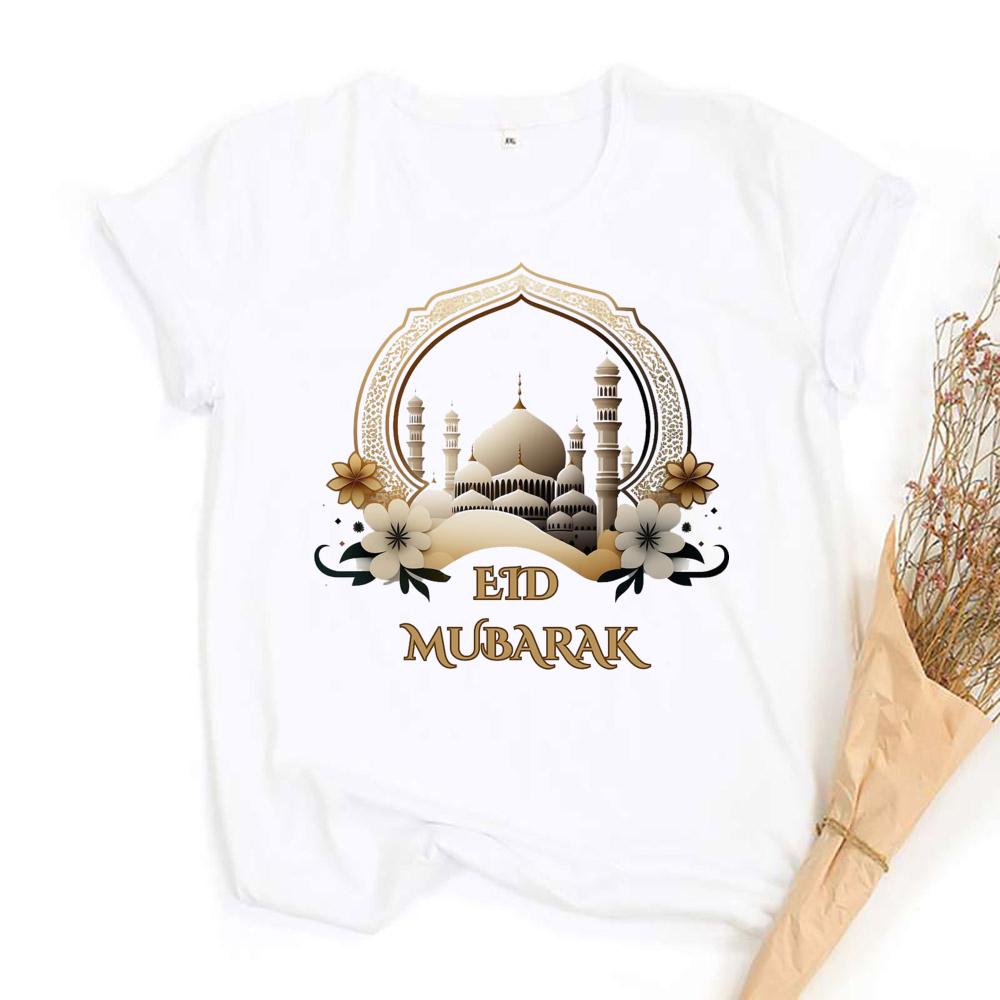 Eid Mubarak Tee Muslim Shirt Ramadan Gift Unisex Creative Top Casual Short Sleeve Crew Neck Unisex Tshirt Ramadan Mubarak Tops