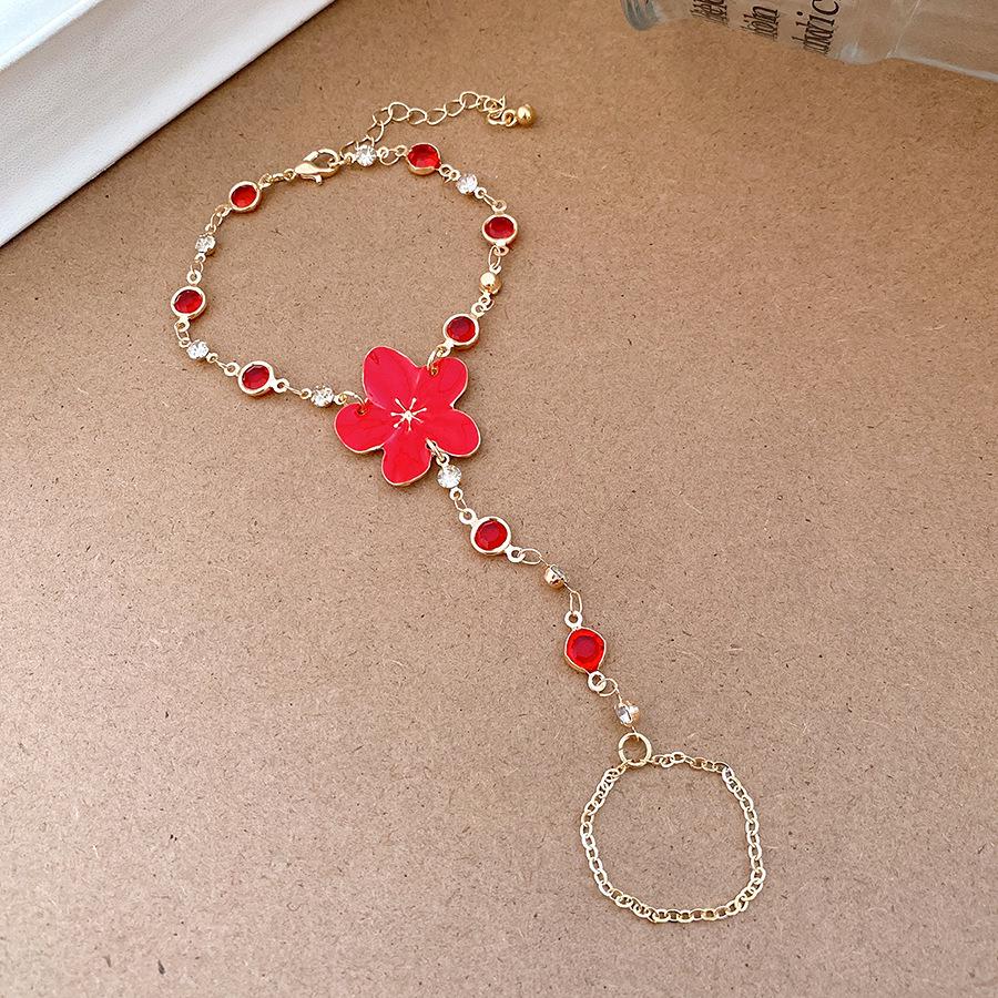 Versatile Floral Rhinestone Enamel Bracelet and Multi-Layer Necklace Set