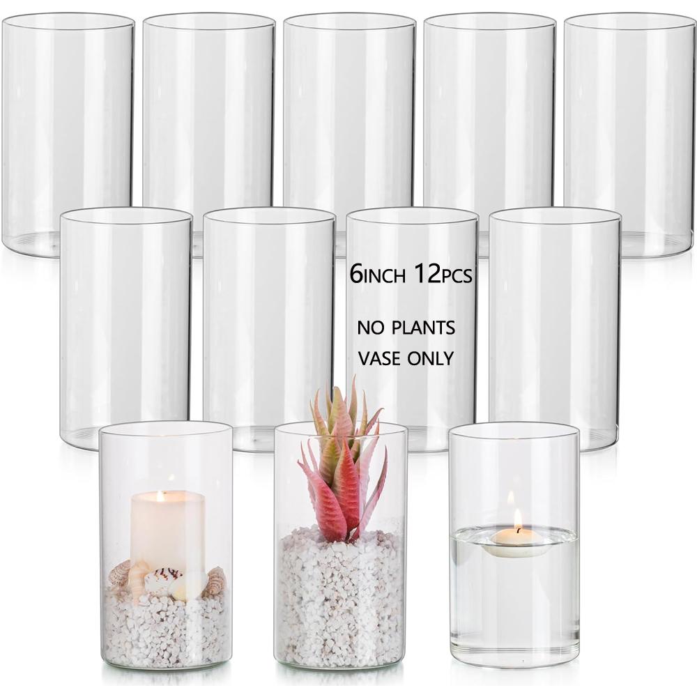 4/6/8 Inch Glass Cylinder Vase Hurricane Candle Holder Clear Tall Clear Vases for Wedding Centerpieces Glass Flower Vase