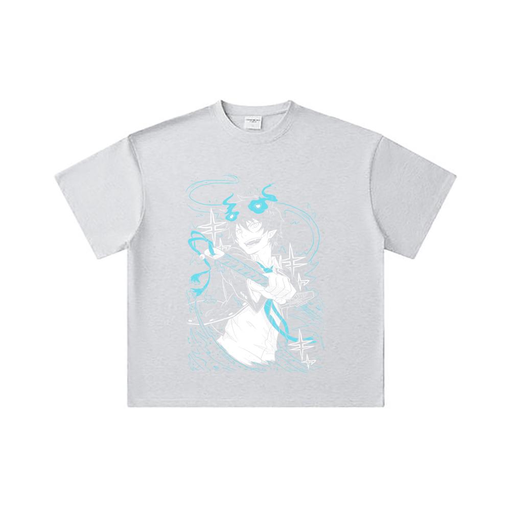 260 GSM Double Yarn 32 Count 100% Cotton Blue Exorcist V1 Rin Print Unisex Heavy Cotton T Shirt