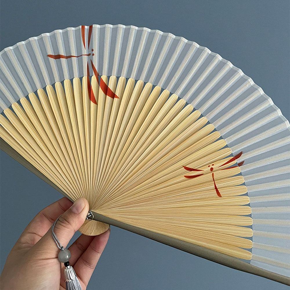 Chinese Style Folding Hand Fan Bamboo Frame Women's Dance Fan Retro Handheld Fan Home Use