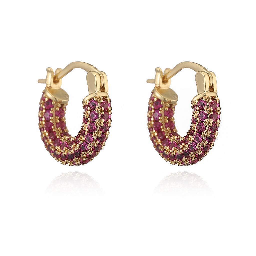HECHENG,Bohemian Style Colourful U-Shape Zirconia Earrings Women's Fashion Sweet Romantic Style Jewellery Accessories 1 Pair