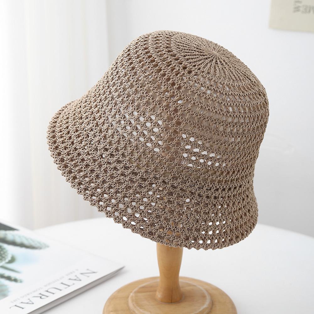Spring Summer Knitted Bucket Hat for Women Foldable Sun Hat Breathable Beach Cap Outdoor Travel Casual Chic 2025 New Sunhat