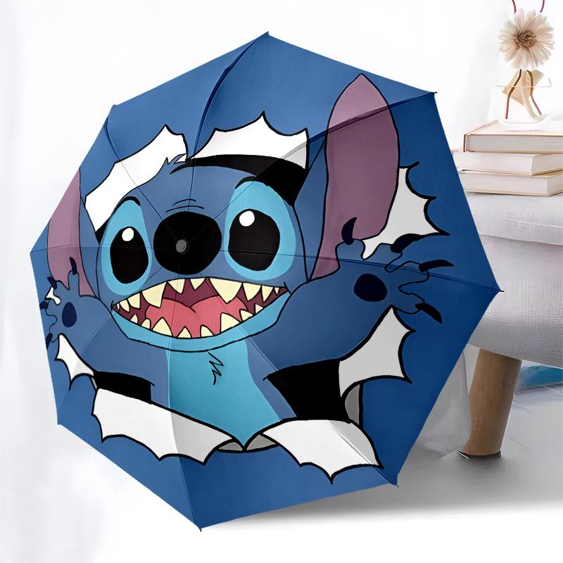 Ombrello Automatico Apri e Chiudi Stitch, Alieno - Ombrello Pieghevole Portatile a 8 Stecche con Manico in Plastica, Adatto per il Tempo Libero e Hallow