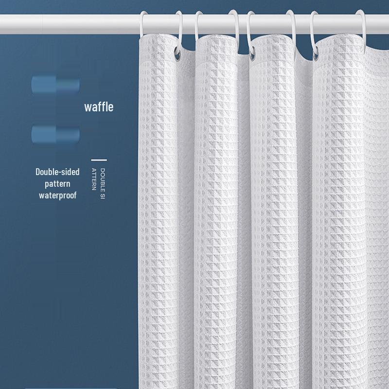Blogger-Approved White Jacquard Waffle Shower Curtain - Punch-Free, Waterproof, Thick Fabric