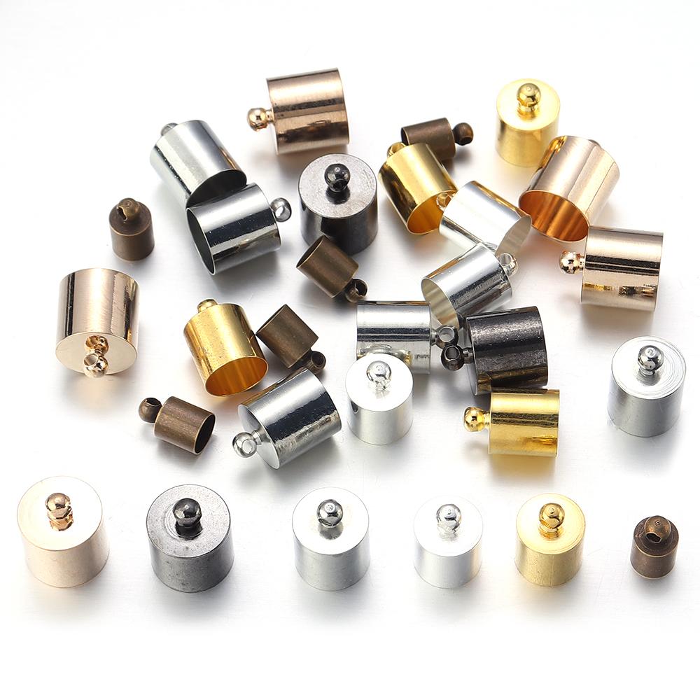 20-50pcs/lot 2-14mm Copper Crimp End Caps Tassel Leather Cords End Tip Beads Caps For Jewelry Making Findings DIY Accessories
