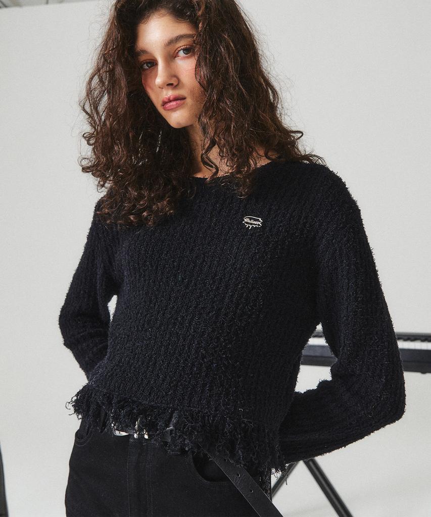 FALLETT Fringe Long Sleeve Knit Black