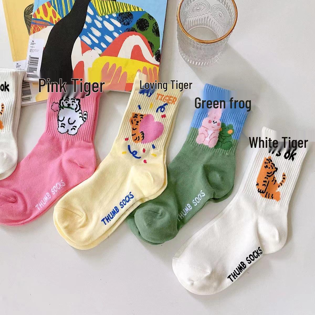 

Женские модные носки до середины икры с мультяшным тигренком, весна/осень Heart Tiger