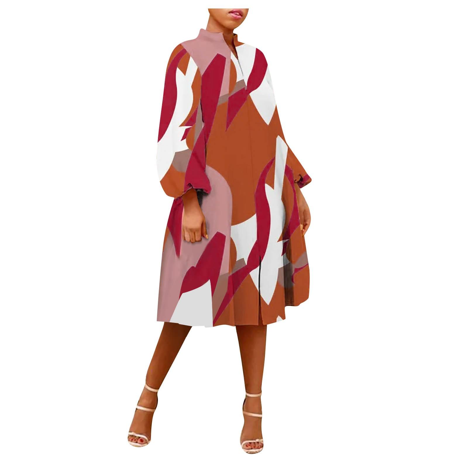 Женское платье с длинным рукавом и V-образным вырезом с принтом — фото 2