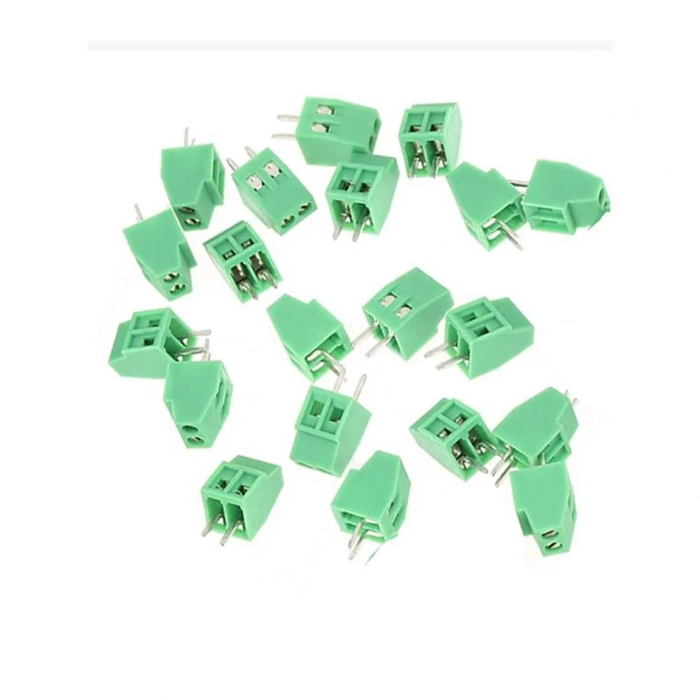 20PCS Green 2 Pin Terminal Block 2.54mm Pitch Plug-in Type PCB Mount Connector Connectable Terminal Connector PCB Mounting